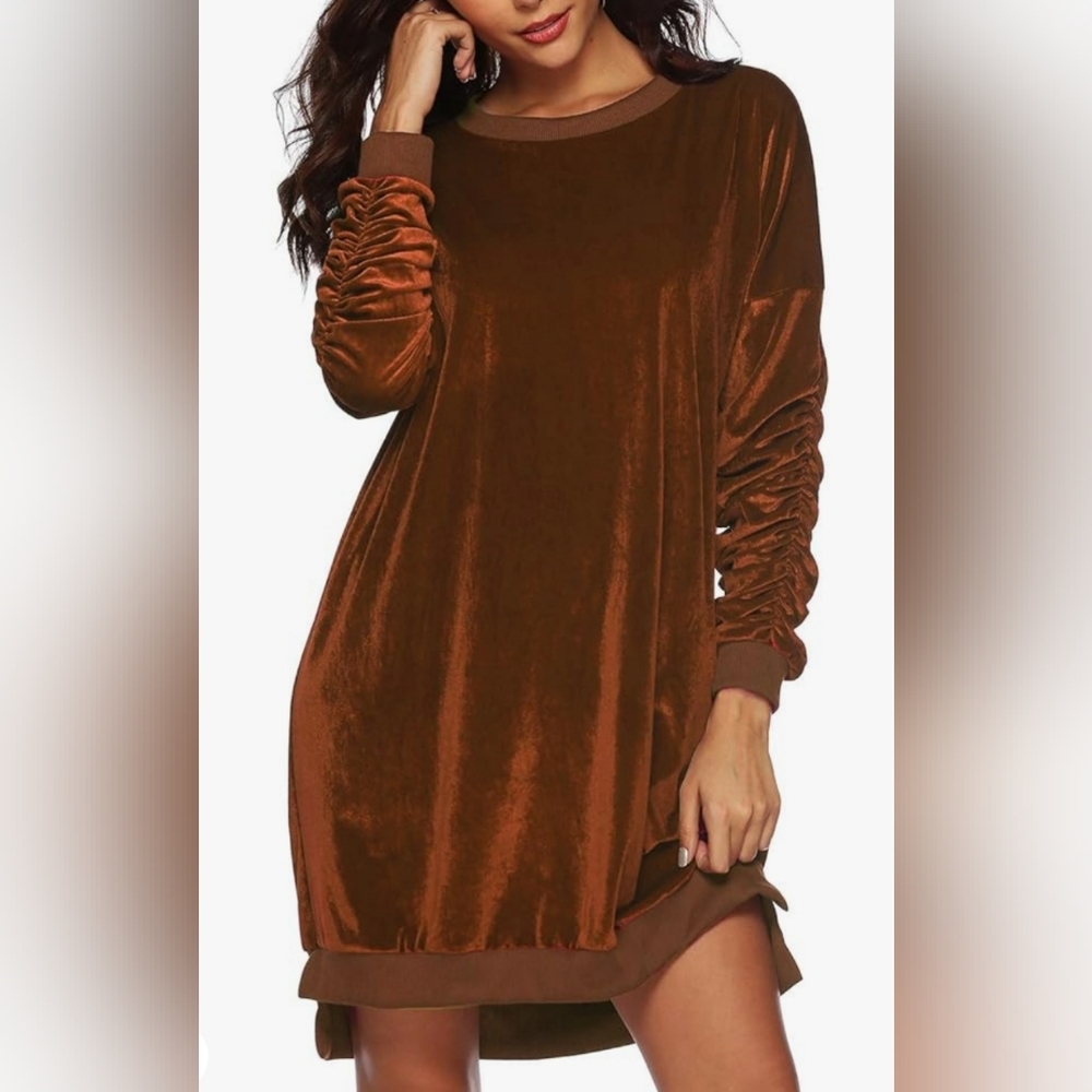 Woman's Long Sleeve Tunic Dress Oversized Velvet Casual Pullover Loose  Fit